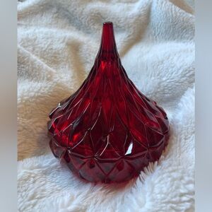 Shannon Ruby Red Glass Lead Crystal Hershey Kiss Shaped Covered Candy Dish EUC
